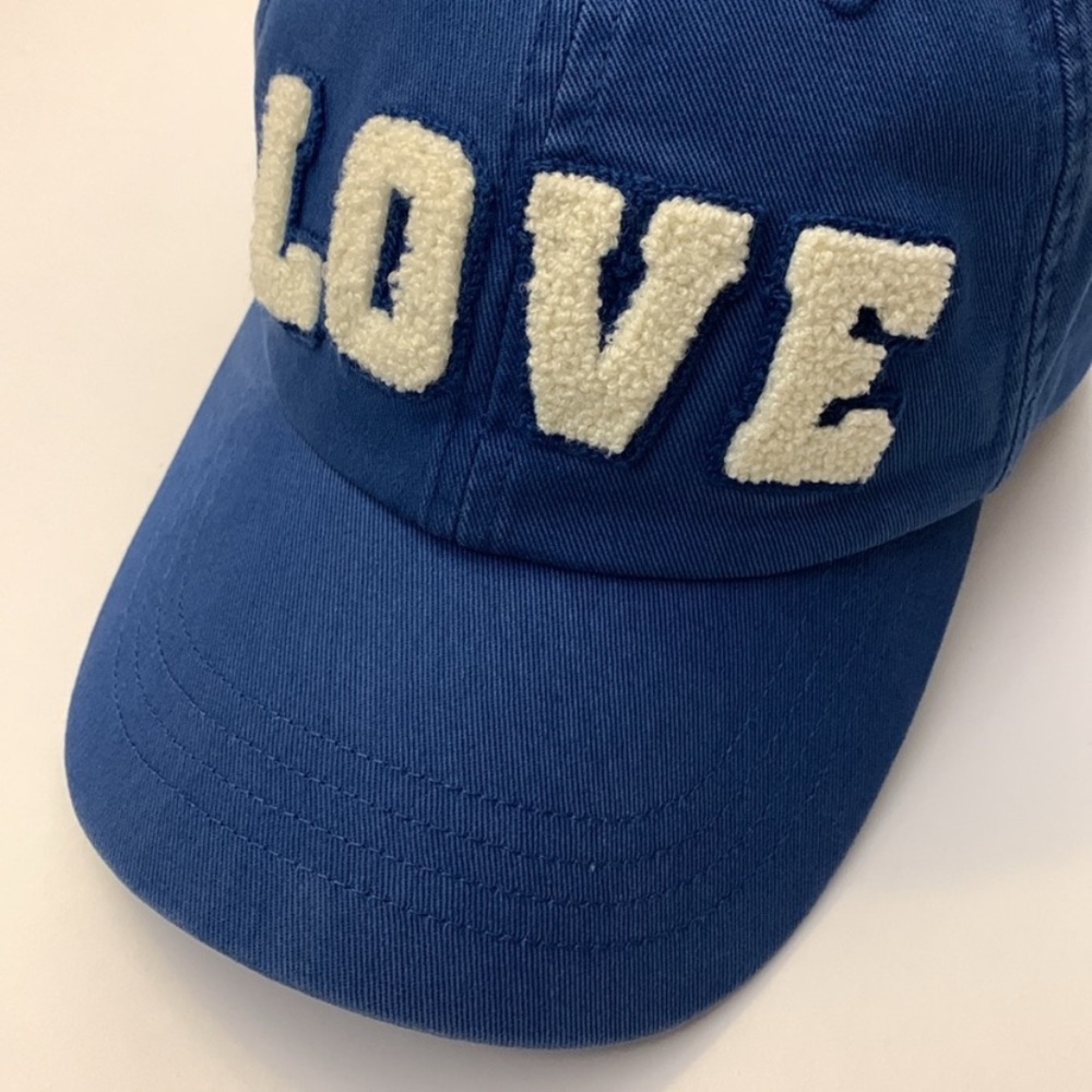 Tory Burch Sport LOVE Cap Baller Hat in Blue with white chenille letters - Picture 2 of 15